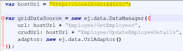 Navigate to the path ../client/Employee.js and ensure the hosted server URL