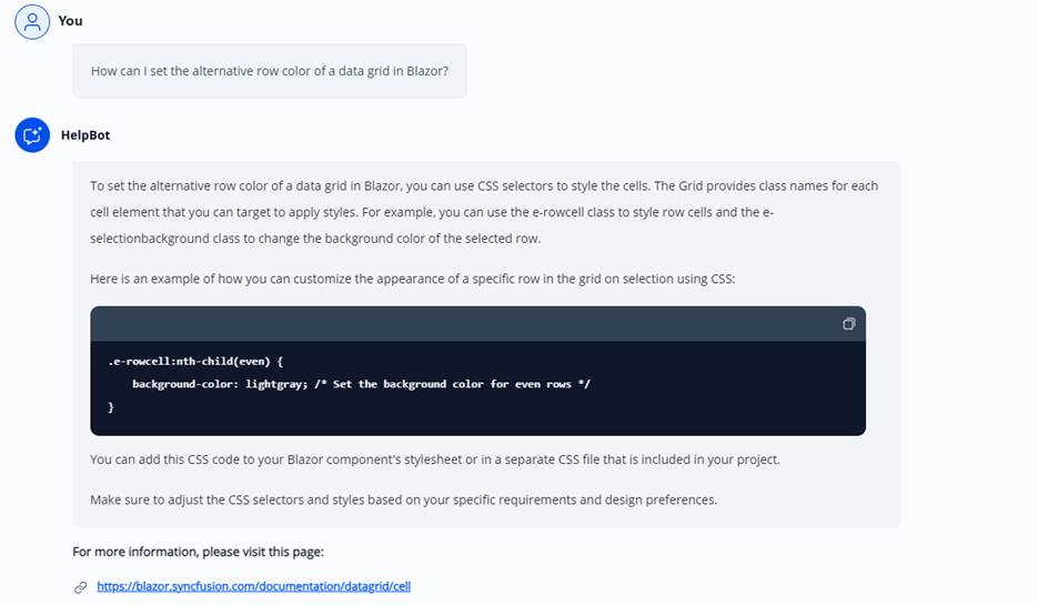 HelpBot Response Example