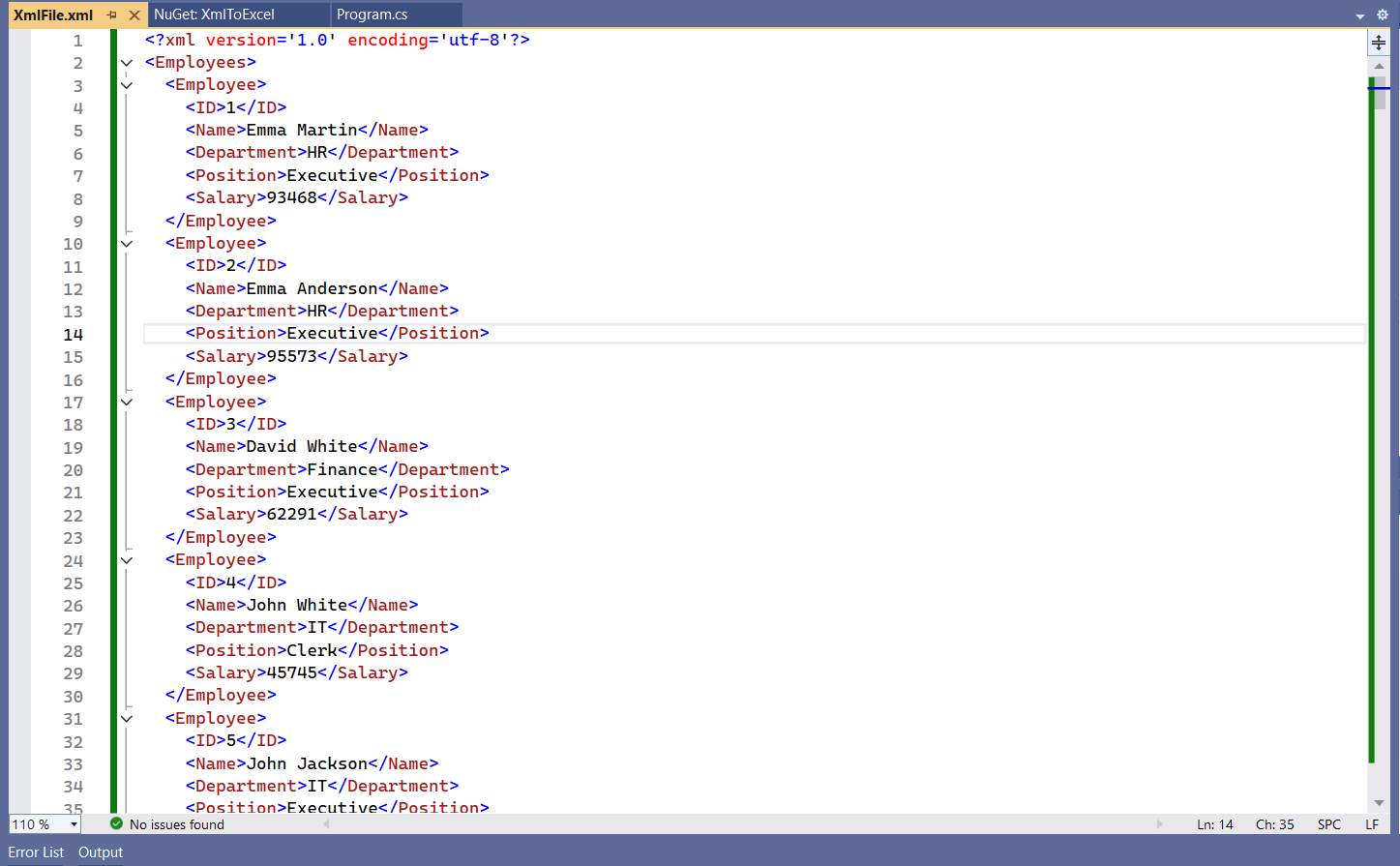 Input XML data